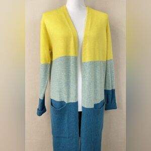 Yellow and Blue Colorblock Cardigan